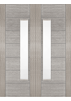 Pre-Finished Light Grey Corsica 18G Offset Obscure Glazed FD30 Fire Door Pairs